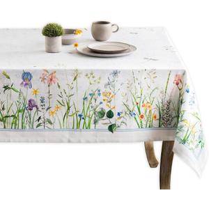 Maison d' Hermine Tablecloth 70"x108" - Fleurs De Mai Pattern - Rectangle Decorative Cotton Tablecloth for Dining Room, Home, Farmhouse, Parties, Outdoor, Boho & Wedding - Ideal for Spring & Summer