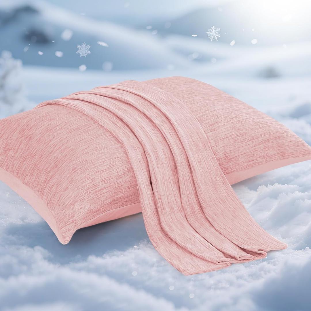 Elegear Cooling Pillow Cases for Hot Sleepers, Japanese Q-Max 0.5 Cooling Pillowcases, Both Sides(Cooling/Cotton), Breathable Soft Pillowcase for Hair and Skin, Set of 2-Pink (Standard (20" x 26"))