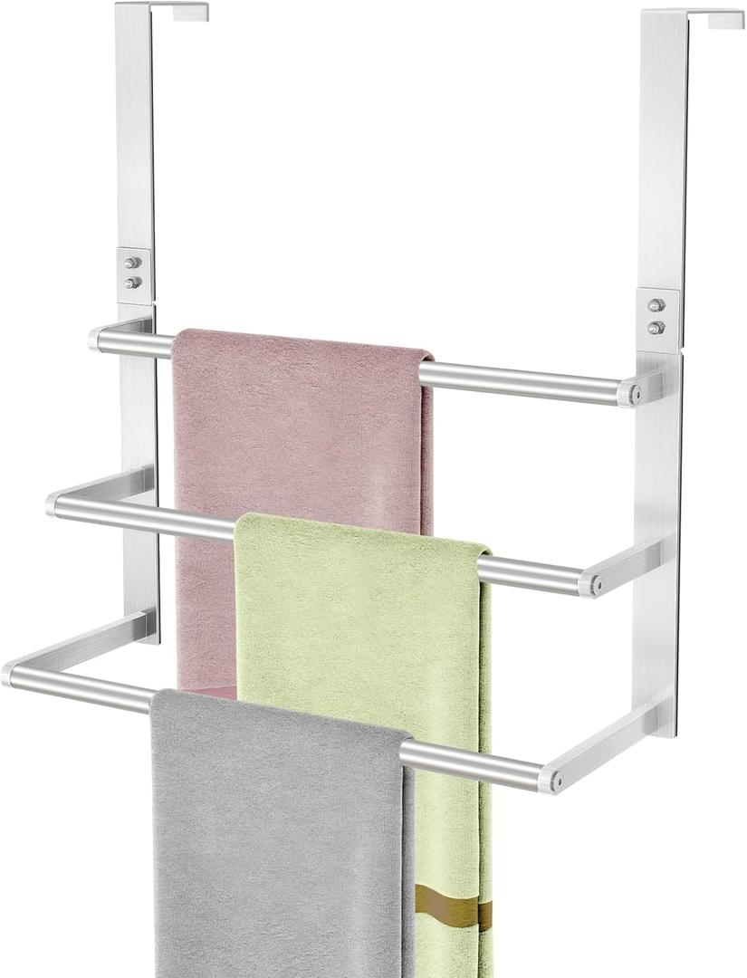 16Inch Over The Door Towel Rack, VOTZAAQ Stainless Steel Over Door Towel Holder, Door Towel Hanger with 3 Tier Towel Bars, Over Door Towel Storage for Bathroom, Brushed Nickel
