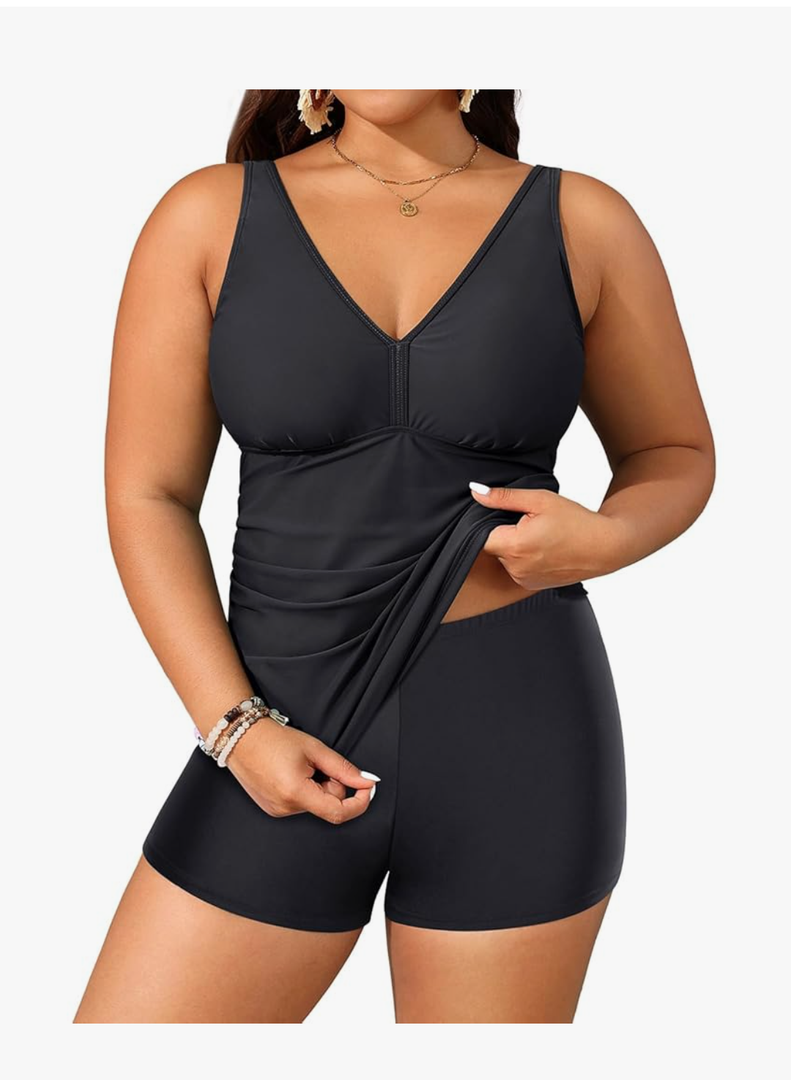 Yonique Womens Plus Size Swimsuits with Shorts Tummy Control Tankini Two Piece Bathing Suits Athletic Swimwear Size XL