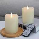 TECHLONG Flameless Candles Battery Operated with Remote Timer, 3D Moving Flame Flickering, Last 600+ Hours Battery Candles, 3" x 4" Ivory Real Wax Electric LED Candle for Wedding Party, 1 pcs