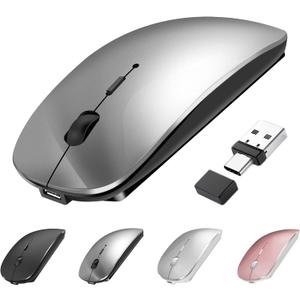 Bluetooth Wireless USB C Mouse for MacBook Air Pro iMac Desktop Laptop Computer, Rechargeable Silent Wireless Mouse Compatible with Surface Pro/Mac Air/iPad Pad PC (Grey)