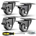 HOLKIE 2 Inch Heavy Duty Caster Wheels Set of 4, Load Capacity 600 lbs Swivel Plate Casters with Dual Total Lock Brake, Noiseless Non-Marring PU Wheels for Workbench, Furniture, Cart, Hardwood Floor