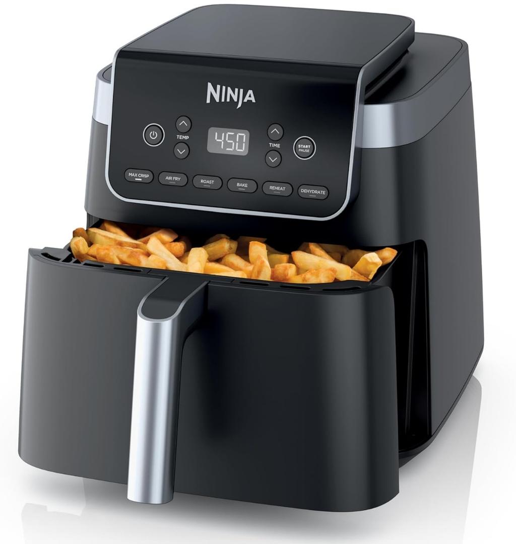 Ninja XL Air Fryer with MaxCrisp | 6.5 QT Capacity | 6-in-1 Max Crisp, Air Fry, Roast, Bake, Reheat & Dehydrate | 450°F Temp | 1750 Watts | Nonstick Basket, Crisper Plate & Recipe Guide | Grey | AF181