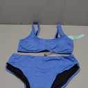 Beautikini Period Swimwear Two Piece Menstrual Leakproof Sporty Bikini Sets Bathing Suit Period Swimsuit for Teen Girls (Medium, Grey Blue)