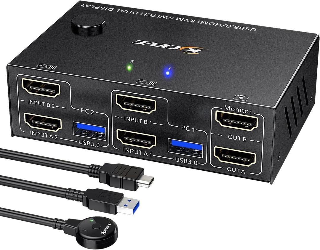 USB 3.0 HDMI KVM Switch 2 Monitors 2 Computers 4K@60Hz 2K@144Hz, EDID Emulator, Camgeet Dual Monitor KVM Switch for 2 Computers Share 2 Displays and 4 USB 3.0 Ports,Wired Remote and Cables Included USB 3.0 HDMI KVM Switch 2 Monitors 2 Computers 4K@60Hz 2K@144Hz, EDID Emulator, Camgeet Dual Monitor KVM Switch for 2 Computers Share 2 Displays and 4 USB 3.0 Ports,Wired Remote and Cables Included