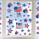 4 x 9 Sheets 4th of July Window Clings, Patriotic Independence Day Window Stickers Watercolor American Flag Stars Firework Reusable PVC Stickers for Glass Mirror Decoration Supplies