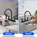 HURRAN 2-Handle Kitchen Faucet with Pull-Out Side Sprayer, 8 Inch High Arch Stainless Steel 360Rotating Kitchen Sink Faucet, 4 Hole Faucet for Kitchen Bar Rv Camper, Black