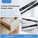 12 inch Drawer Slides 4 Pairs (8pcs) Full Extension Ball Bearing Drawer Rails Side Mount 3 fold Metal Dresser Runners for File Cabinet Trash Can Kitchen Wardrobe Glides 12" Black 100 LB Capacity