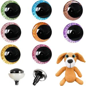 64 Pcs Glitter Safety Eyes 30mm 3D Safety Eyes for Amigurumi Glitter Eye for Stuffed Animals Large Safety Eyes Crochet for DIY of Puppet, Bear Crafts, Toy Doll Making Supplies (8 Colors)