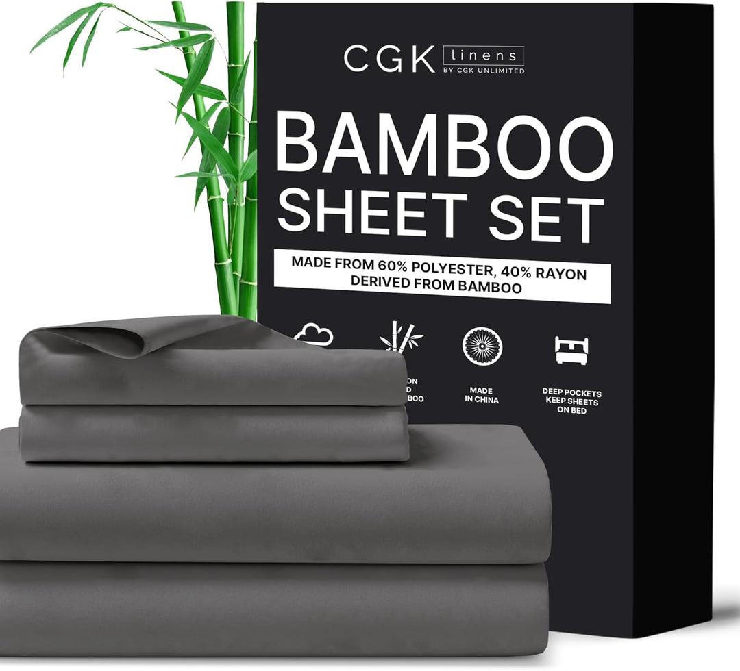 CGK Unlimited King Size Sheets- Cooling & Breathable Sheets- 60% Polyester, 40% Rayon Derived from Bamboo- Super Soft & Comfy for Hot Sleepers to Stay Cool- Dark Grey