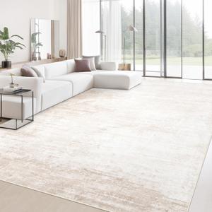 Area Rugs 9x12 Living Room: Washable Rug Modern Abstract Large Rugs Soft Non Slip Neutral Rug Stain Resistant Indoor Carpet for Bedroom Kitchen Dining Room Table Nursery Home Office Rugs(Beige,9'x12')