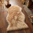 duduta Beige Faux Sheepskin Throw Rug 2x3 ft, Small Fluffy Shag Fur Rug for Bedroom Kids Room Dorm Decor Chair Covers Non Slip