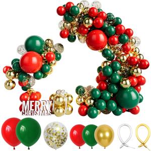 Red Green Gold Balloon Garland Kit, Confetti Balloons Long Balloon and Metallic Balloons for Baby Shower Birthday Graduation Wedding Festival Party Decoration (147pcs)