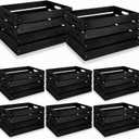 Weysat 6 Pack Large Wood Crates 16 Inch Wooden Box with Handles, Black