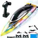 BEZGAR RC Boat, 16 inch Big Remote Control Boat for Kids and Adults, 30 KPH Large Fast RC Speed Boats with 1500mAh Battery, Ideal Waterproof Toy Boats for Pools & Lakes - RH709 Yellow