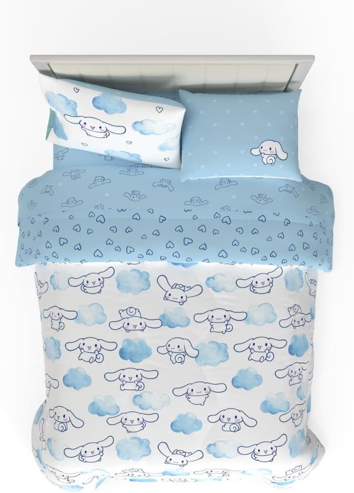Cinnamoroll Bedding 7 Piece Super Soft Cozy Reversible Comforter and Sheet Set with Sham, Queen, (100% Official Licensed Product) by Franco