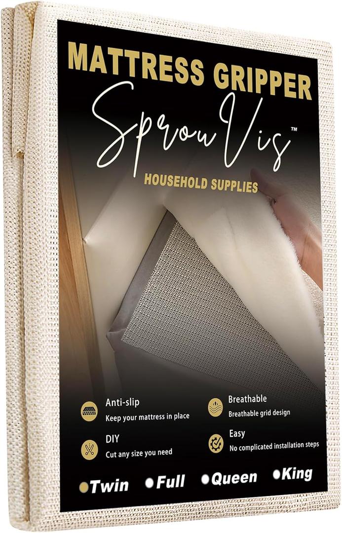 Mattress Slide Stopper and Gripper, Keep Bed and Topper Pad from Sliding for mattresses, Carpets, Sofas, Chair Cushions, Easy Trim, Slip Resistant, Grips Helps Stop Slipping (Twin, Milk White )