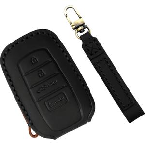 Key Fob Cover for Toyota Tundra Accessories 2022 2023 2024 2025, for Tacoma 2024 2025 Leather Key Cover, for Camry 2025 Key Protector Case, Key Fob Case (Black Leather Black Stitches, 1pc)