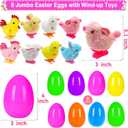 Jumbo 4" Easter Eggs Filled with Wind-up Toys , 8 Pack Colorful Easter Egg Wind Up Jumping Bunnies and Chicks Hunt Filling Treats Easter Basket Stuffers Easter Party Favors for Kids Boys Girls
