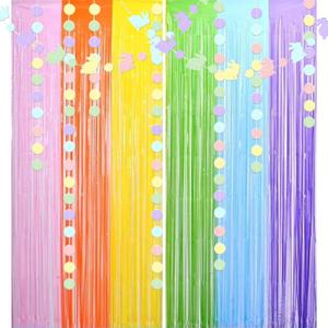 Easter Decorations Foil Fringe Curtains Photo Booth Prop Hanging Garland Easter Bunny Banner Rabbit Garland Rainbow Foil Fringe Curtains for Birthday Wedding Engagement Bridal Shower (Colorful)