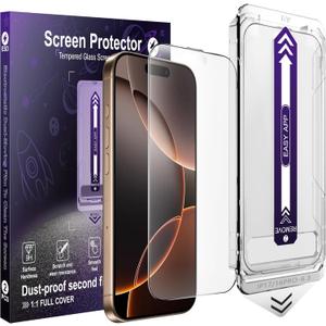 [2-Pack Matte Screen Protector for iPhone 16 Pro / 17, AG Anti-Glare Tempered Glass, Anti-Fingerprint Scratch Resistant, Auto Alignment Installation Frame, Case-Friendly