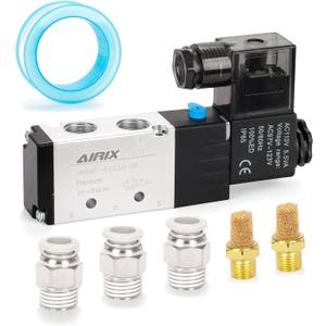 4V210-08 Pneumatic Solenoid Valve AC110V, 2 Position 5 Way, 1/4" NPT, Pilot-Operated Single Coil, Fast Response Electric Air Valve with Junction Box & Quick Connect Fittings