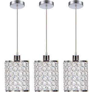 3 Pack Crystal Pendant Light, Modern Chrome Kitchen Island Pendant Lighting,Cord Adjustable Bar Ceiling Hanging Lights for Kitchen Dining Room Bedroom Bar