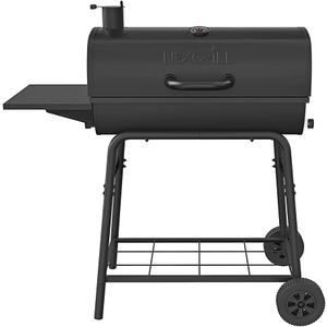 Nexgrill Premium 29" Charcoal Grill with Side Shelf, 552 SQ In Cooking Space, Adjustable Charcoal Tray, Chimney Air Vent, Warming Rack, Barrel Smoker Grill for Camping, Picnics, and More - 810-0029C
