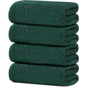 Tens Towels Pack of 4 Extra Large Bath Towels 30 x 60 Inches, 100% Cotton, Larger & Lighter Weight, Quicker to Dry, Super Soft and Absorbent, Perfect for Bathroom, Hunter Green