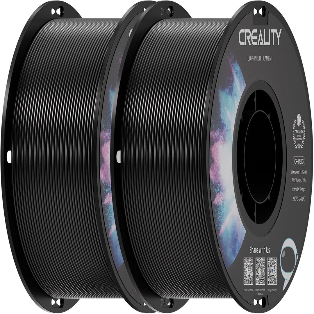 Creality PETG Filament 1.75mm Black 2 kg, 3D Printer Filament, Excellent Toughness High Precision, Odorless Non-Toxic Moistureproof, Glossy (Black 2-Pack)