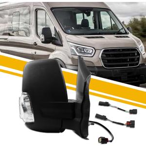 Dasbecan Right Passenger Side Mirror Replacement Compatible with 2015-2025 Ford Transit 150 250 350 Manual Folding, Power Heated, Turn Light, Convex Mirror Matte Black Short Arm