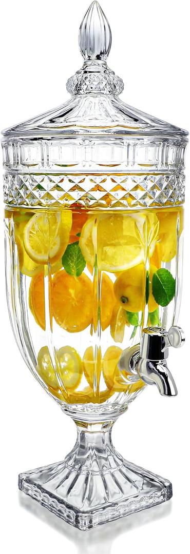 1.3 Gallon Glass Beverage Dispenser with Spigot Glass Drink Dispenser for Parties Wide Mouth Juice Beverage Server for Wedding Party Bar Leak Proof Beverage Dispenser