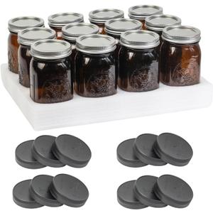 12 Pack 32 oz Amber Wide Mouth Mason Jars with Airtight Lids and Black Plastic Mason Jar Lids, Amber Canning Jars with Lids