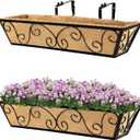 Y&M 24 Inch Window Deck with Coco Liner, Fence Metal Hanging Flower Planter Window Basket Deck Railing Planter Boxes for Outdoor Garden Lawn-Butterfly,2pcs