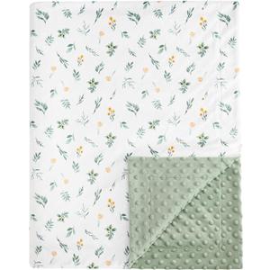 david's kids Micro Fleece Minky Baby Blanket for Boys Girls with Double Layer and Soothing Raised Dots, Breathable and Soft Lightweight Receiving Blanket for Newborns, 30x40 Inches, Leaf & Floral