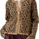 Leopard Cardigan Long Sleeve Open Front Button Up Cheetah Print Top Leopard Sweater Coat Cropped Cardigan Jackets (S)