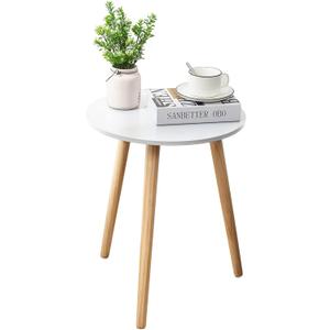 Apicizon Round Side Table, White Bedside Table Coffee End Table for Bedroom, Living Room, Small Spaces, Easy Assembly Nightstands with Natural Wood Legs, 16.5 x 20.5 Inches