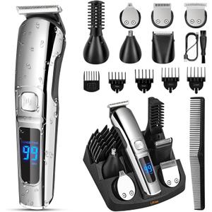 Ufree Beard Trimmer for Men, Waterproof Electric Razor for Nose, Body, Face & Mustache, Cordless Hair Clippers Shavers Grooming Kit, Gifts for Men Husband Father (Silver)