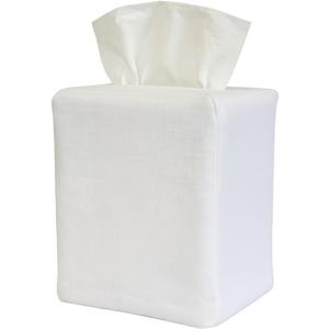 Jacaranda Living Square Tissue Box Cover, Linen/Cotton Fabric Tissue Holder, Decorative Cloth Tissue Cube Cover Tissue Box Cover, White Linen, Plain