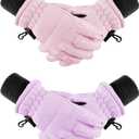 Boao 2 Pairs Kids Winter Ski Gloves Waterproof Warm Snow Mittens Full Finger Gloves for Toddlers Infants (5 - 10 Years, Pink, Light Purple)