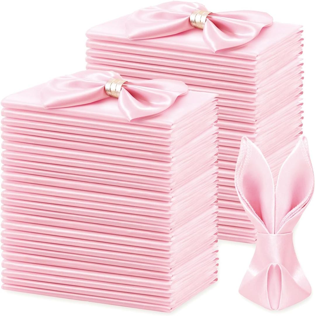 KKJIAF 50 Pack Light Pink Square Satin Napkins 17x17 Inch Soft Smooth Cloth NapkinsSilky Table Napkin for Wedding Banquet Party Decoration