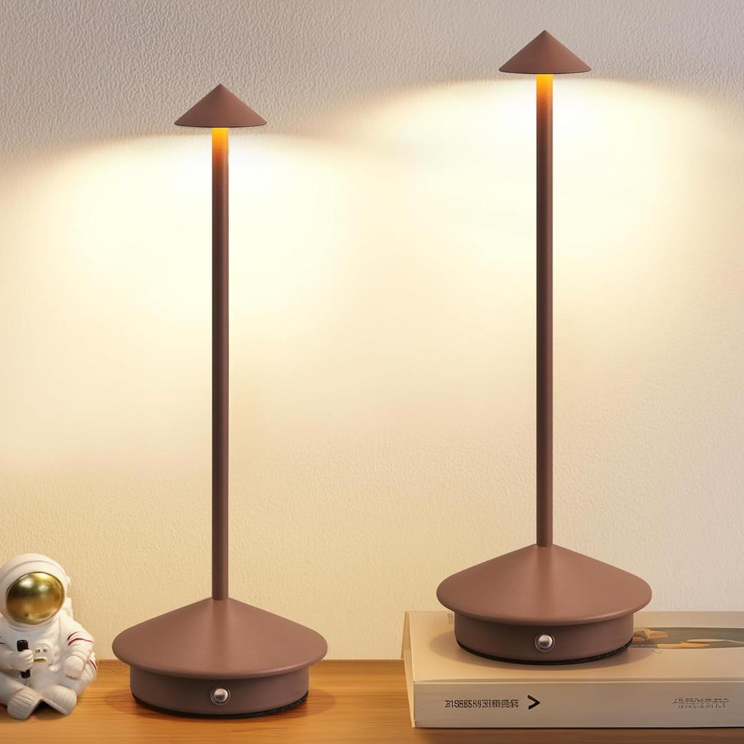 Modern Cordless Table Lamp Set of 2, Portable LED Desk Lamps, 5000mAh Rechargeable Battery Operated Lighting for Bedroom Dining Room Restaurant Coffee Shop Camping Night Light (Brown)
