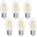 LED Candelabra Bulbs B10, E26 Base, 2700K Soft White, 6W, 60 watt Equivalent, 600LM, Clear Glass Candle Shape Bulbs for Chandelier Light Fixture, Non-Dimmable, 6 Pack