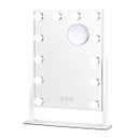 KOOLORBS Hollywood Mirror with Lights, Large Vanity Mirror with Lights, 12 LED Dimmable Bulbs, Hollywood Lighted Makeup Mirror, 3 Colors Lighting, Removable 10X Magnifying Mirror, Touch Control