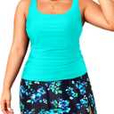 Daci Plus Size Tankini with Skirt - Women Two Piece Swimsuits Tummy Control Bathing Suits Scoop Neck Swimwear (Aqua and Blue Flower, 24W)