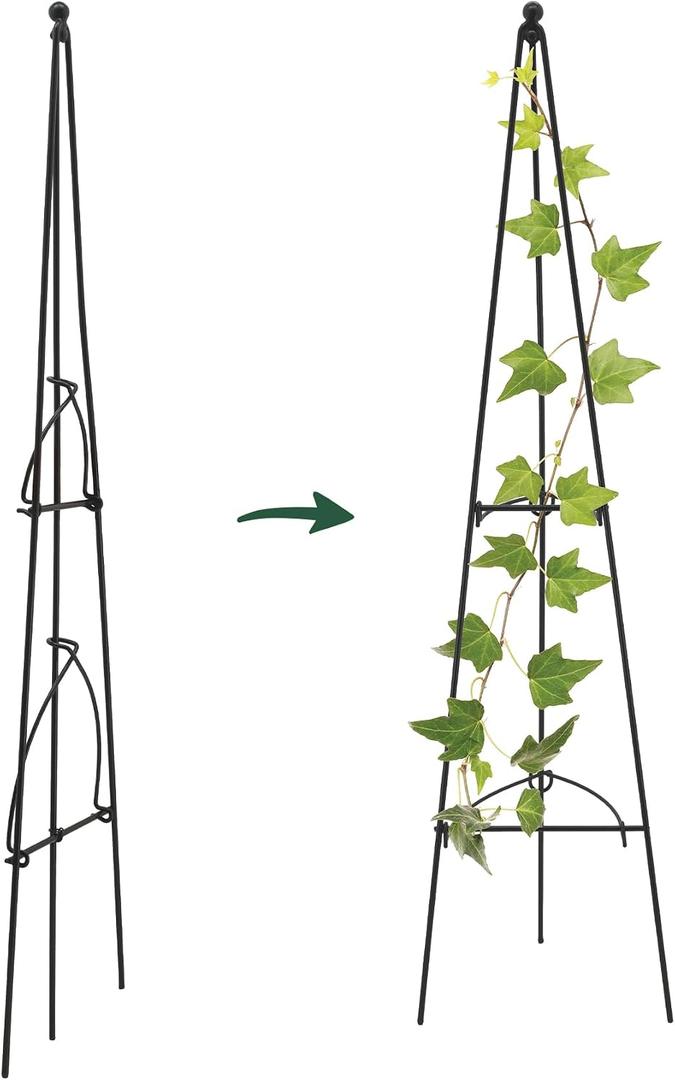 Arcadia Garden Products No Assembly Required 3 ft Folding Metal Obelisk Trellis for Climbing Plants Plastic-Coated Grow Support for Indoor Outdoor Flowers, Vegetables, Vines, Ivy