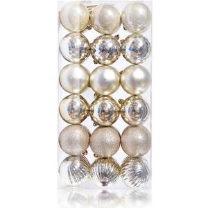 Sibosen Christmas Ball Ornaments, 34 Count Pre-Strung Xmas Balls, Shatterproof Barrel Packed Balls for Holiday Party Wreath Tabletop Tree Decorations, 3.15 Inch, Ivory