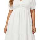 Talisea Women's Plus Size Summer Dress White Graduation Sweetheart Neck Puff Short Sleeve Casual Babydoll Teen Sundress 16