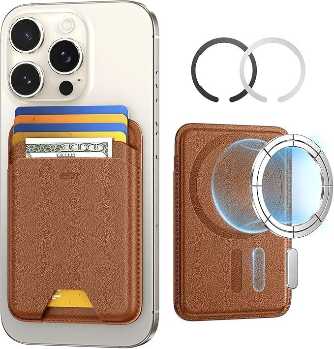 ESR for MagSafe Wallet, 5-Card Holder With RFID Blocking, MagSafe Sticker Included, Slim Magnetic Wallet for iPhone 17/16/15/14/13/12 Series and Selected Samsung Devices, Not for 13/12 Mini, Brown